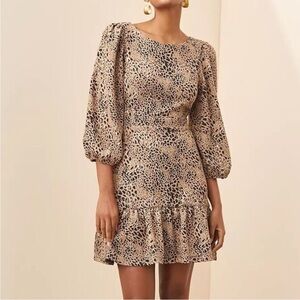 Maeve by Anthropologie Beige and Black Leopard Long Sleeve Mini Dress Size 2